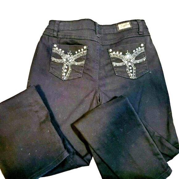 Earl Jeans Size 6 Embellished Black Denim Metallic 5-Pocket Front & Back Stretch - Picture 1 of 9